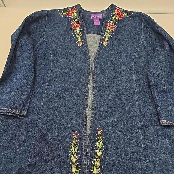 Suzanne Somers Collection Embroidered Floral Rhinestone Jean Jacket Size M - Picture 9 of 12